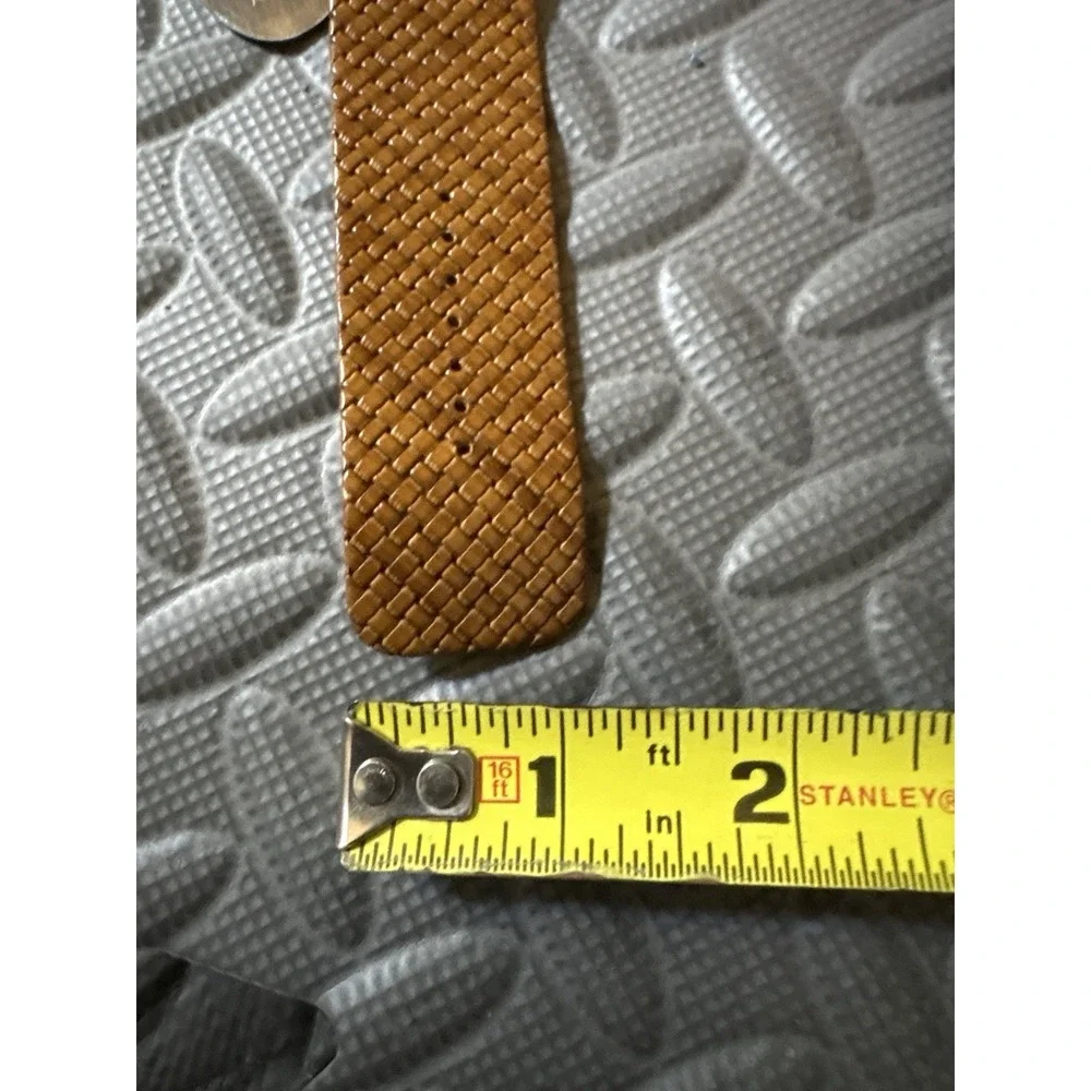 Tommy Bahama TB 2041 Ladies Wide Woven Brown Leather Band Watch Sterling Silver